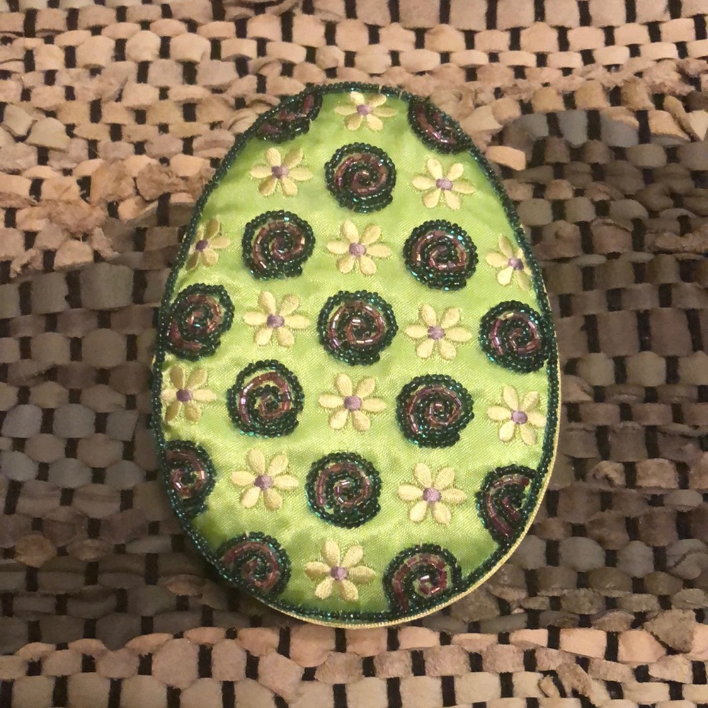 Vintage GAC Fabric Beaded Egg Trinket Box